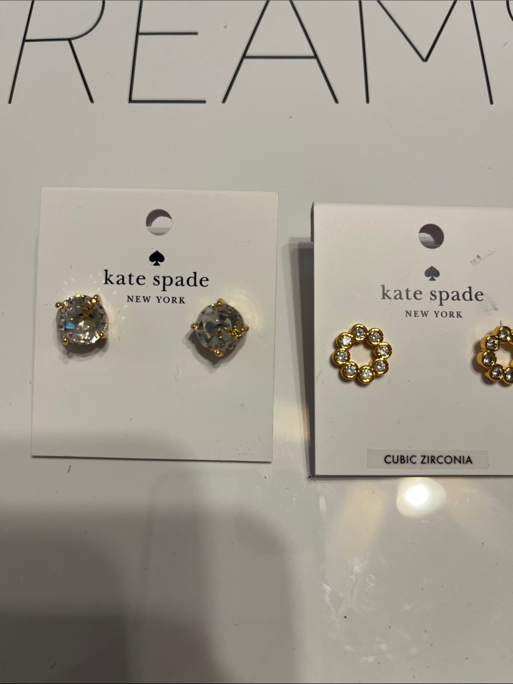 kate spade gold-tone clear crystal floral and round stud earring set